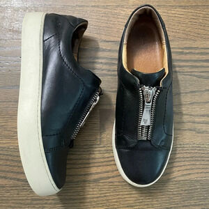 FRYE Lena Zip Up Platform Black Polished Soft Full Grain Leather Sneaker Size 7